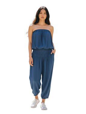 Revolve x INDAH Seychelle Greece Blue Viscose Jumpsuit